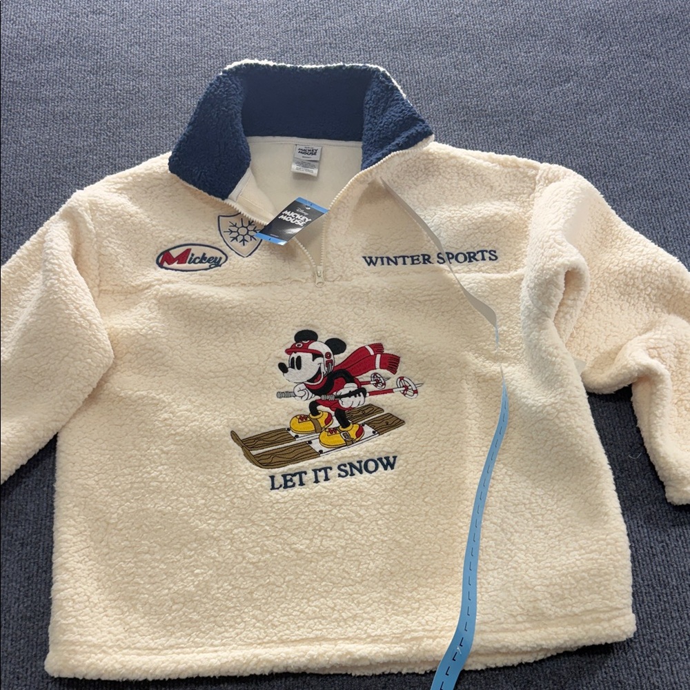 Mickey Cream Fleece V-Neck Sweater